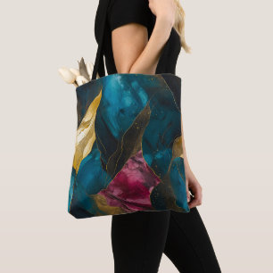 Mitternachts-Teal- und Goldmarmor-Fusion Tasche