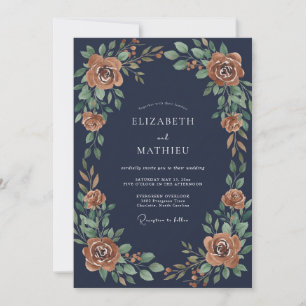 Mitternachts-Terrakotta-Laub-Eukalyptus-Hochzeit Einladung