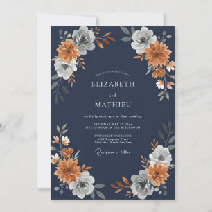 Mitternachts-Terrakotta-Wildblumen-Hochzeit Einladung