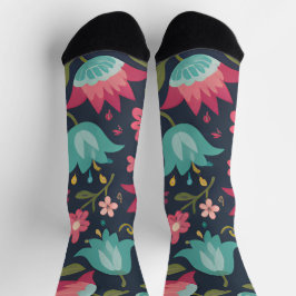 Mitternachts-Tulpe & Teal-Blüte Socken