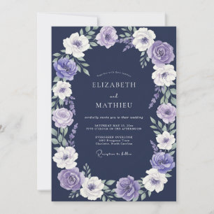 Mitternachts-Violette-Aquarell-Hochzeit Einladung