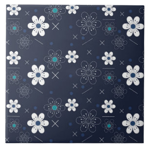 Mitternachts-Winterblumen-Kachel Fliese