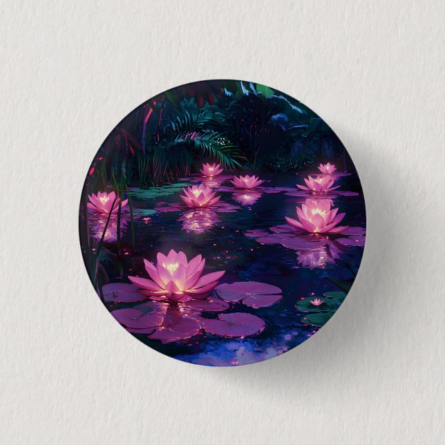 Mitternachts-Zen-Natur Rosa Lotus-Teich Button (Vorderseite)