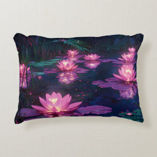 Mitternachts-Zen-Natur Rosa Lotus-Teich Dekokissen
