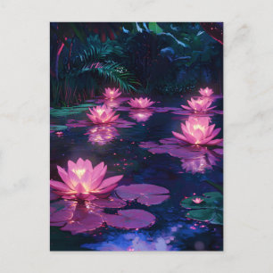 Mitternachts-Zen-Natur Rosa Lotus-Teich Feiertagspostkarte