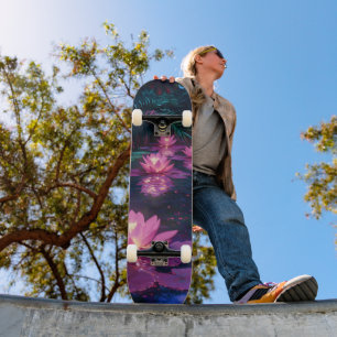 Mitternachts-Zen-Natur Rosa Lotus-Teich Skateboard