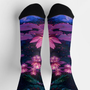 Mitternachts-Zen-Natur Rosa Lotus-Teich Socken