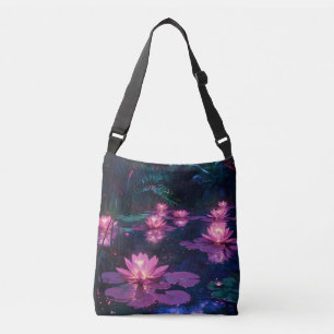 Mitternachts-Zen-Natur Rosa Lotus-Teich Tragetaschen Mit Langen Trägern