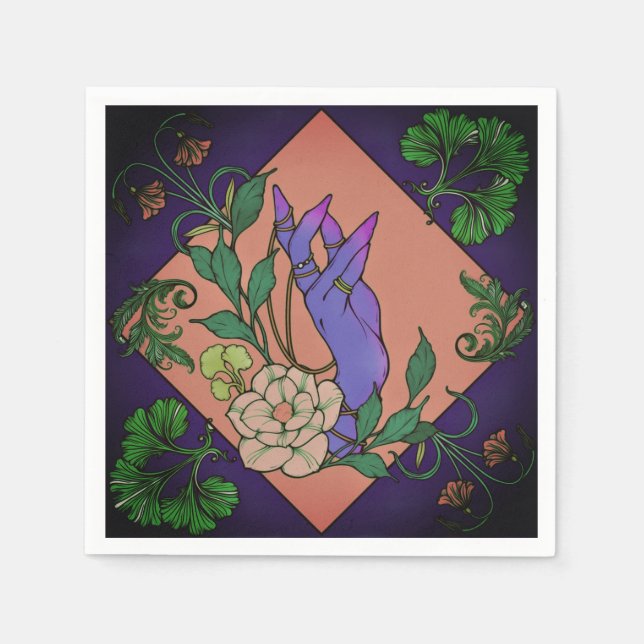 "Mitternachtsangebot" - Botanische Hand & Bloom Serviette (Vorderseite)