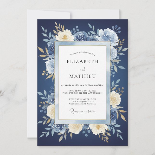 Mitternachtsbemalte Blätterhochzeit Einladung (Vorderseite)