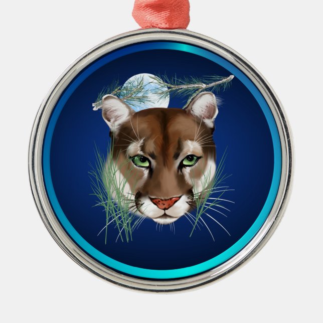 MitternachtsBerglöwe-Verzierung Silbernes Ornament (Vorne)