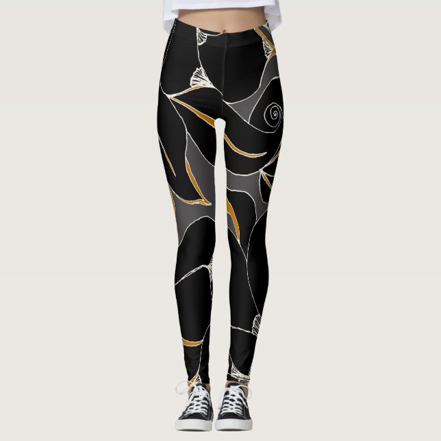Mitternachtsblätter - elegantes Blumenmuster Leggings (Vorderseite)