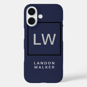 Mitternachtsblau berufliche moderne Monogramm iPhone 16 Hülle