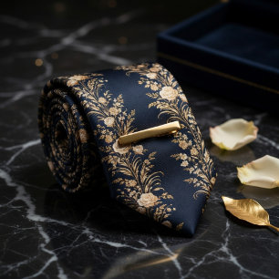 Mitternachtsblau & Gold floral Luxus Krawatte