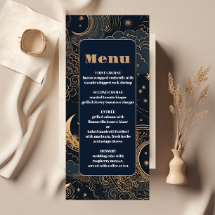 Mitternachtsblau Gold Himmlische Hochzeit Menükarte