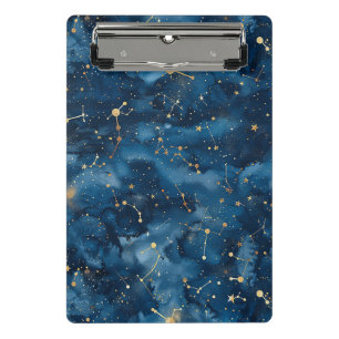 Mitternachtsblau Gold Kosmischer Nebel Sternenstau Mini Klemmbrett