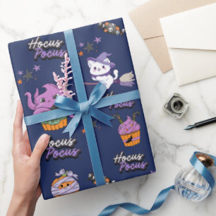 Mitternachtsblau Hocus Pocus niedlich Hexenkatze H Geschenkpapier