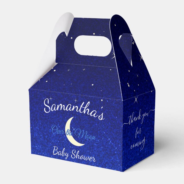 Mitternachtsblau über dem Mond Babydusche Danke Geschenkschachtel (Vorderseite)