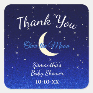 Mitternachtsblau über dem Mond Babydusche Danke Quadratischer Aufkleber