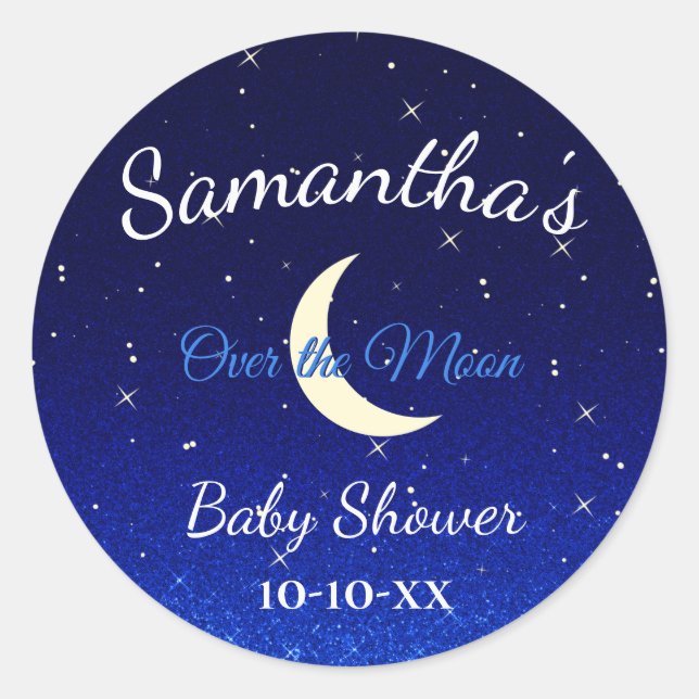 Mitternachtsblau über dem Mond Babydusche Runder Aufkleber (Vorderseite)