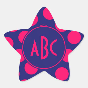 Mitternachtsblau und Helles Rosa Punkt Monogramm Stern-Aufkleber
