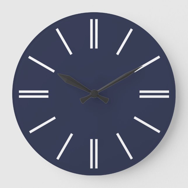 Mitternachtsblau und weiße Linien, Wall Clock Große Wanduhr (Vorderseite)
