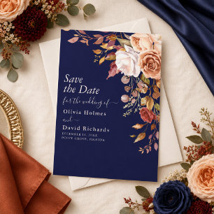 Mitternachtsblau verbranntes Orange Wildblume Save The Date