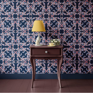 Mitternachtsblaue barocke Ornamentik Tapete