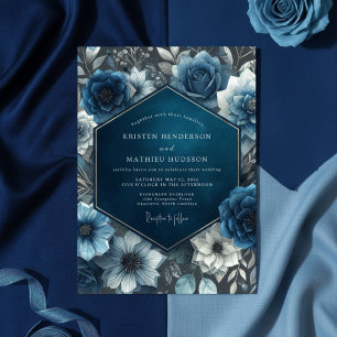 Mitternachtsblaue Blütenhochzeit Einladung