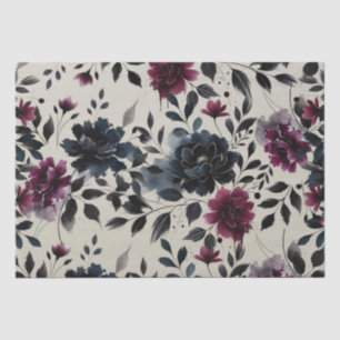 Mitternachtsblaue Burgunder Inky Floral Mandel Hoc Seidenpapier