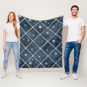 Mitternachtsblaue Diamantgitter - Sternennacht Fleecedecke