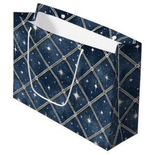 Mitternachtsblaue Diamantgitter - Sternennacht Große Geschenktüte