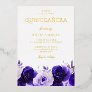 Mitternachtsblaue elegante Quinceanera-Party mit G Folieneinladung