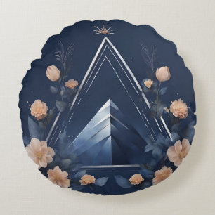 Mitternachtsblaue Floral-Kunst Rundes Kissen