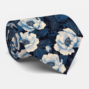 Mitternachtsblaue Floralkrawatte Elegante Elfenb Krawatte