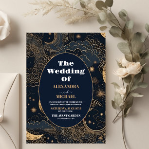 Mitternachtsblaue Goldene Himmlische Hochzeit Einladung