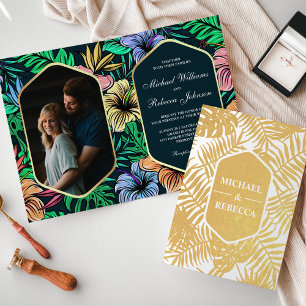 Mitternachtsblaue Goldfolie Tropische Hochzeitsein Folienkarte