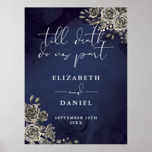 Mitternachtsblaue Goth-Rosen-Blumen-Hochzeitsschil Poster