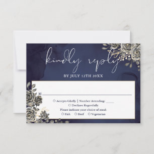 Mitternachtsblaue gothische Rosenhochzeit RSVP Karte