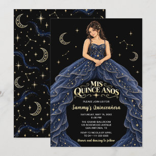 Mitternachtsblaue himmlische Quinceañera Einladung