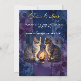 Mitternachtsblaue Katzen-Wasserfarben-Hochzeit See Einladung