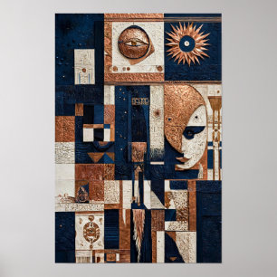 Mitternachtsblaue Kupfer-Totem - 3D Elfenbein Poster