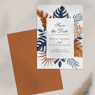 Mitternachtsblaue Monstera Save-the-Date-Karte Save The Date