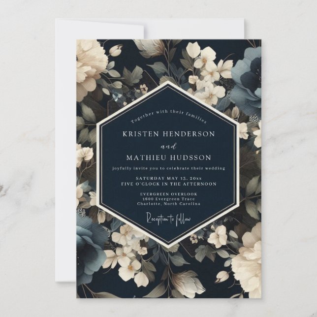 Mitternachtsblaue opulente Winterhochzeit Einladung (Vorderseite)