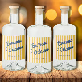 Mitternachtsblaue Retro-Gedämpfte-Pfirsich-Streife Alkoholflaschenetikett