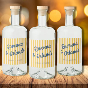 Mitternachtsblaue Retro-Gedämpfte-Pfirsich-Streife Alkoholflaschenetikett