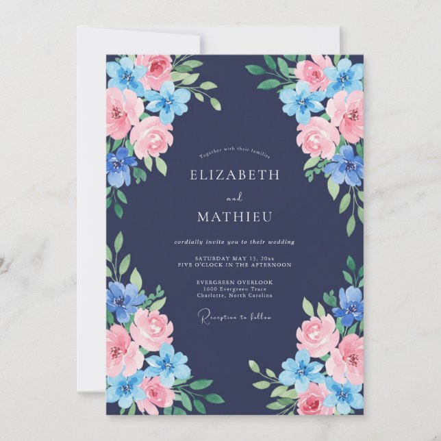 Mitternachtsblaue Rosenhochzeit Einladung (Vorderseite)
