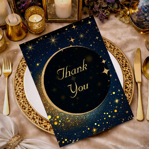 Mitternachtsblaue Sterne Mond Himmelshalo Hochzeit Dankeskarte