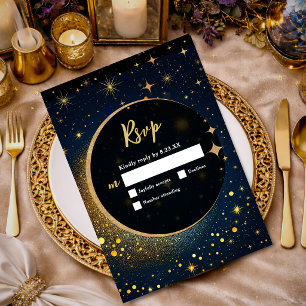 Mitternachtsblaue Sterne Mond Himmelsharmonie Hoch RSVP Karte