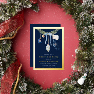 Mitternachtsblaue Strumpf-Weihnachtsfeier Gold Folieneinladung